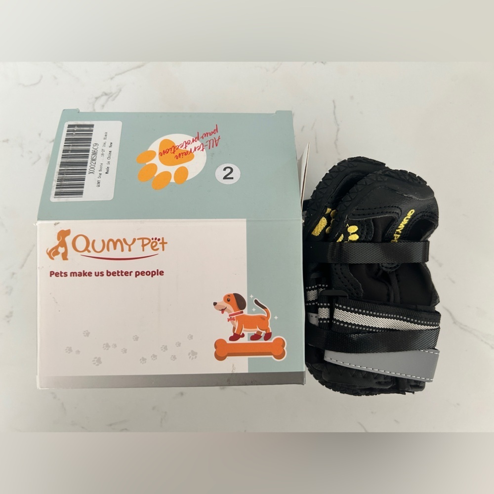 QUMY Dog Boots - All-Terrain Paw Protectors, Size 2, Black- NIB